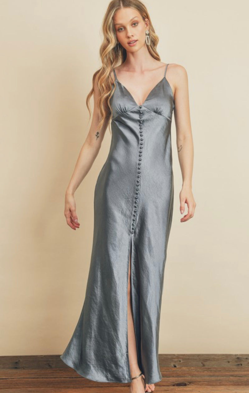 satin button down maxi dress Satin button down dress with train Rhe