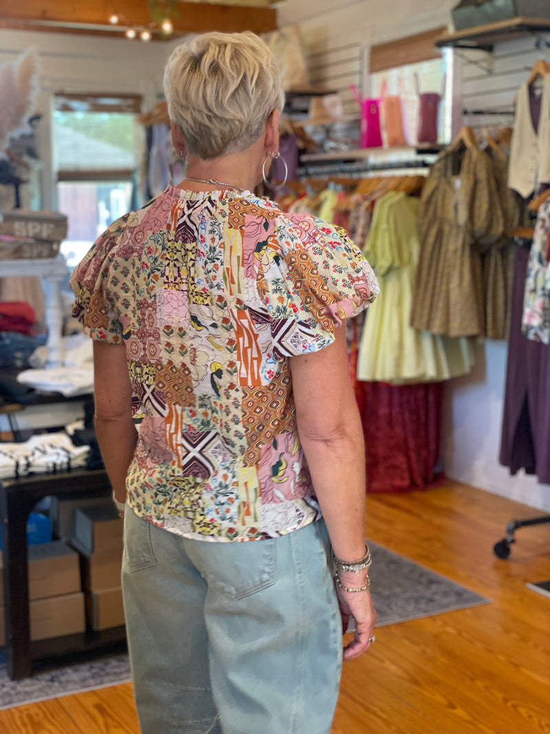 Sarah Short Sleeve Printed Top