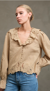 Ruffle Embroidered Check Blouse