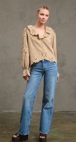 Ruffle Embroidered Check Blouse