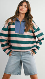 Quinn Striped Quarter Zip Sweatshirt