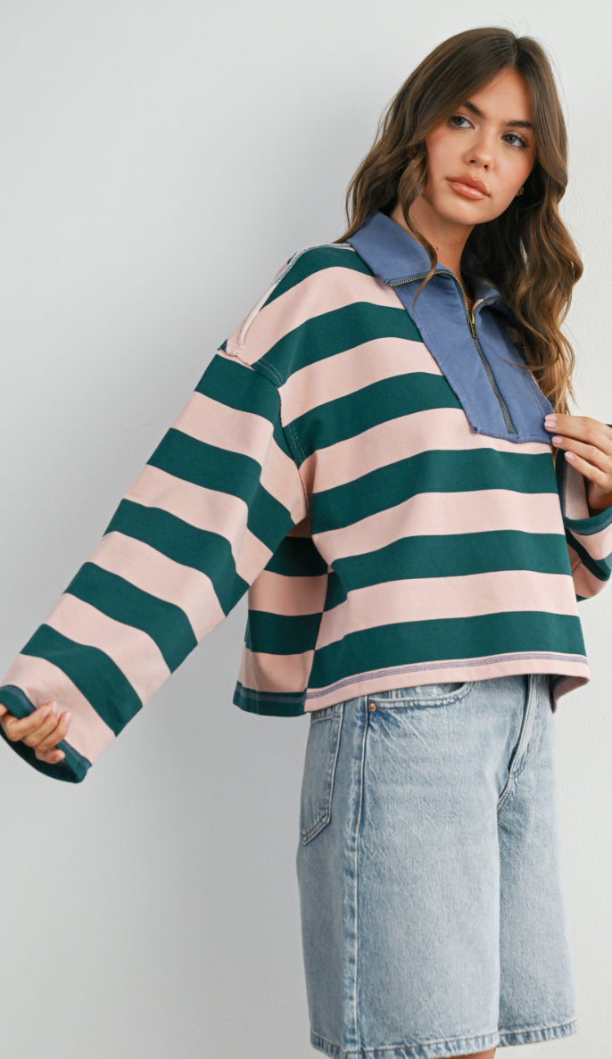 Quinn Striped Quarter Zip Sweatshirt