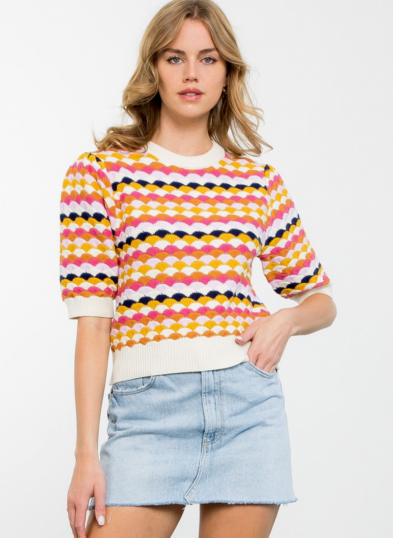 Short Sleeve Multi Color Knit Top