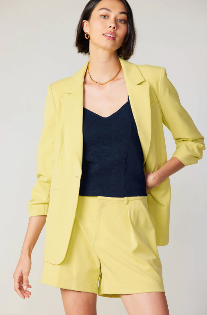 Cropped Sleeve Buttoned Suit Jacket