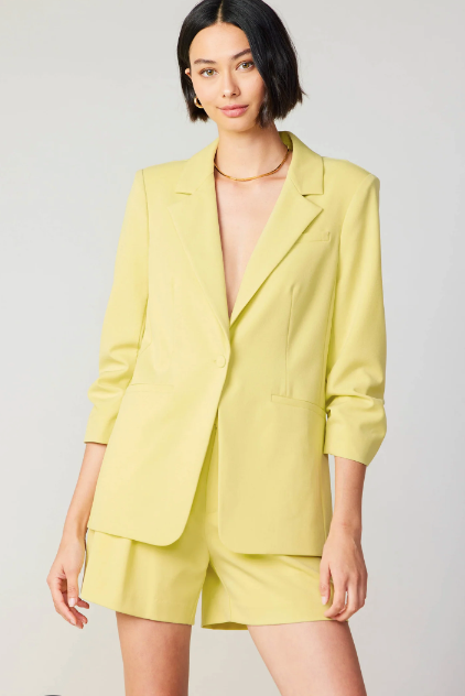 Cropped Sleeve Buttoned Suit Jacket