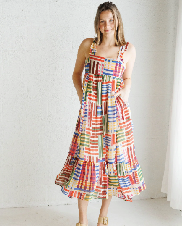 Multi Color Tiered Print Dress