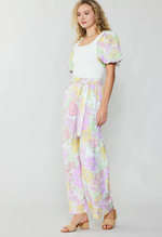 Floral Wide Pants With Tie