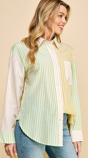 Colorblock Stripe Collar Shirt