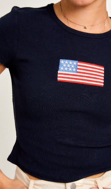 American Flag Short Sleeve Fitted Top