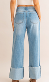 High Waisted Wide Leg Cuffed Jeans