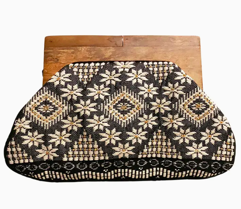 Beaded Clutch with Wooden Handle