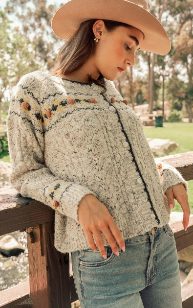 Floral Button Front Two Tone Cardigan