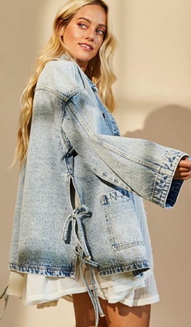 Boho Side Tie Oversized Denim Jacket