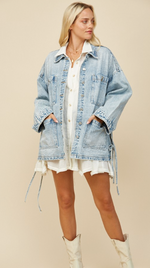 Boho Side Tie Oversized Denim Jacket