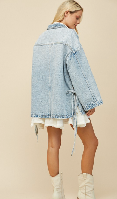 Boho Side Tie Oversized Denim Jacket