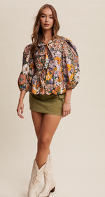 Floral Print Tie Front Babydoll Blouse