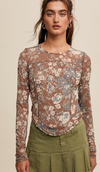 Floral Print Mesh Long Sleeve