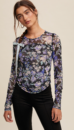 Floral Print Mesh Long Sleeve