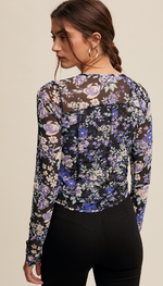 Floral Print Mesh Long Sleeve