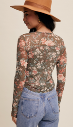 Floral Print Mesh Long Sleeve