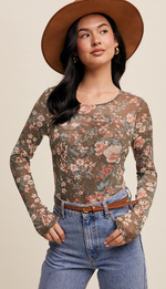 Floral Print Mesh Long Sleeve