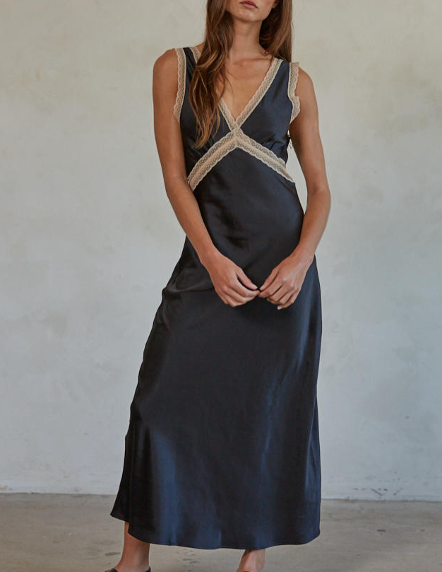 Vee Satin Midi Dress