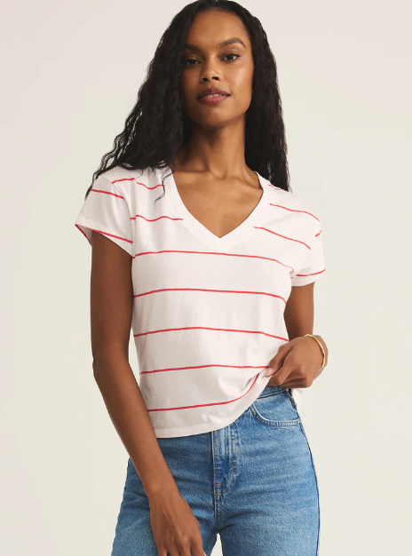 Striped Modern V Neck Tee