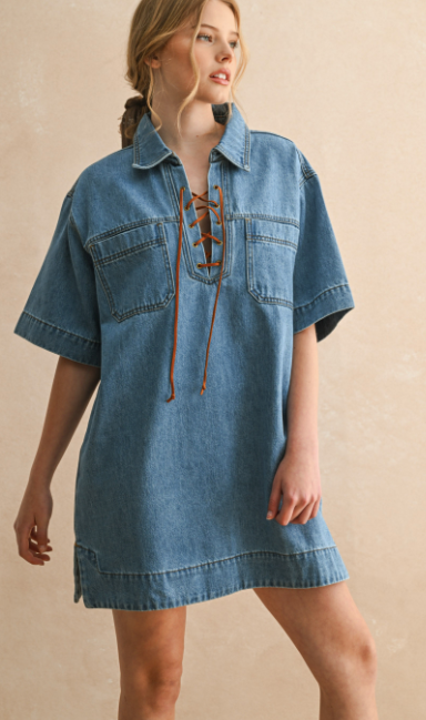 Saddie Lace up Denim Dress