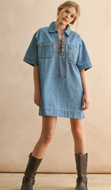 Saddie Lace up Denim Dress