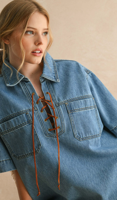Saddie Lace up Denim Dress