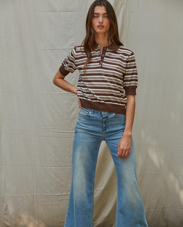 Vient Striped Polo Top