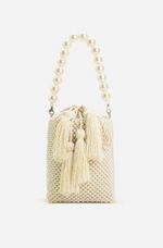 Pearl White Beaded Top Handle Bag