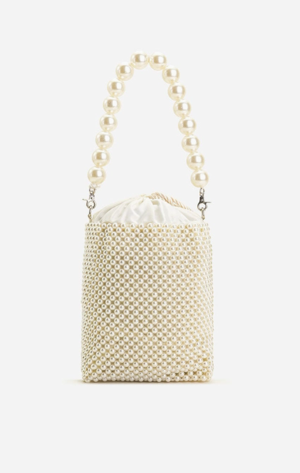 Pearl White Beaded Top Handle Bag