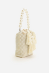 Pearl White Beaded Top Handle Bag