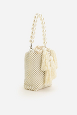 Pearl White Beaded Top Handle Bag