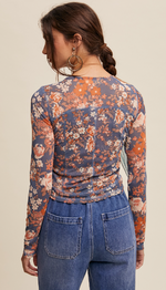 Floral Print Mesh Long Sleeve